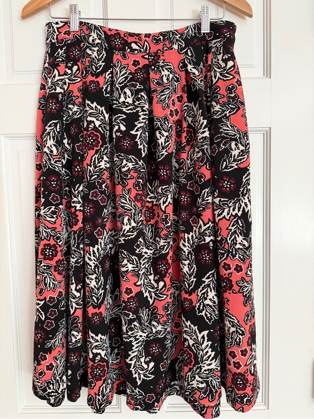 H&M Coral, Black & White Floral A-Line Midi Skirt
